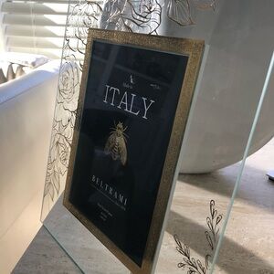 Beltrami Silver Plated Glass Photo Frame Made in Italy Floral Etching 5x7 New